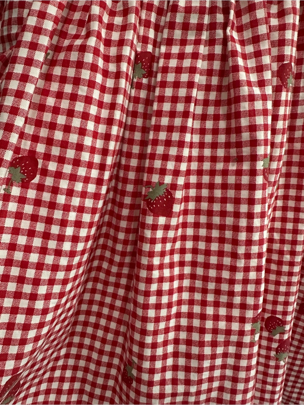 Abercrombie & Fitch Red Gingham Smocked Strap Dress with Strawberry Print - Picture 6 of 8